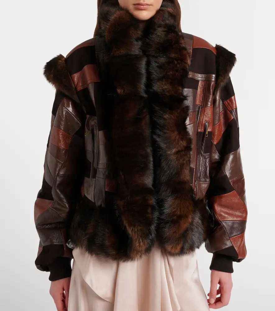 Chloe Chloé Shearling-trimmed leather bomber jacket | Thumbnail 5 Chloe Chloé Shearling-trimmed leather bomber jacket | Thumbnail 5