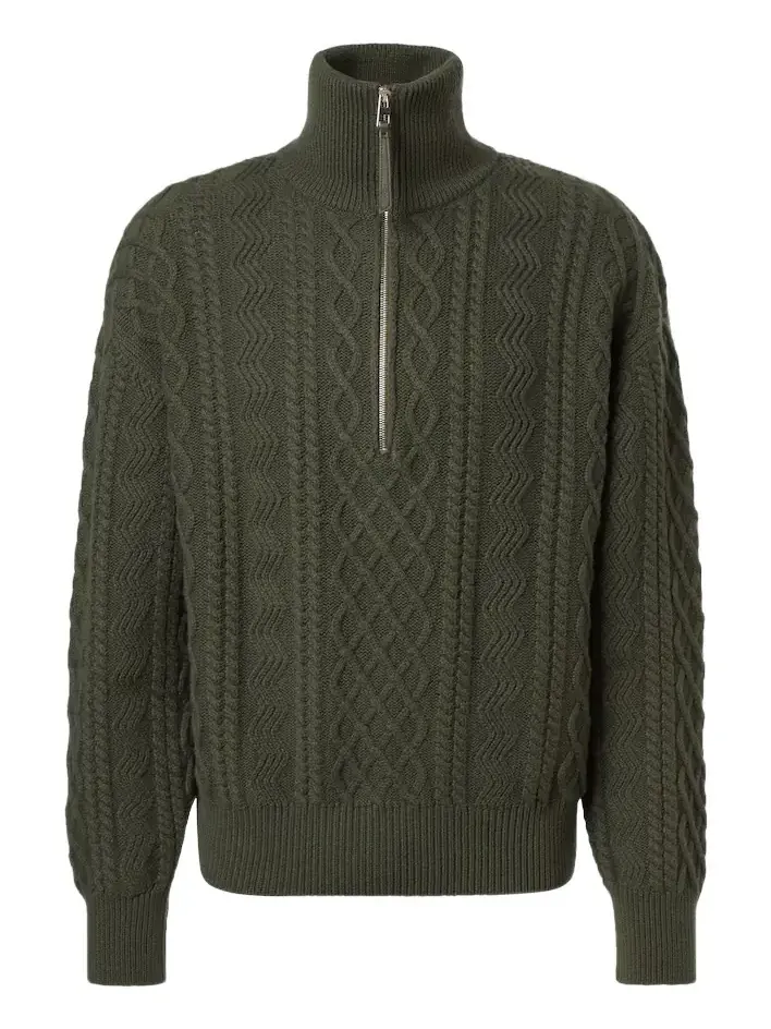 Aran-knit wool half-zip turtleneck sweater Aran-knit wool half-zip turtleneck sweater