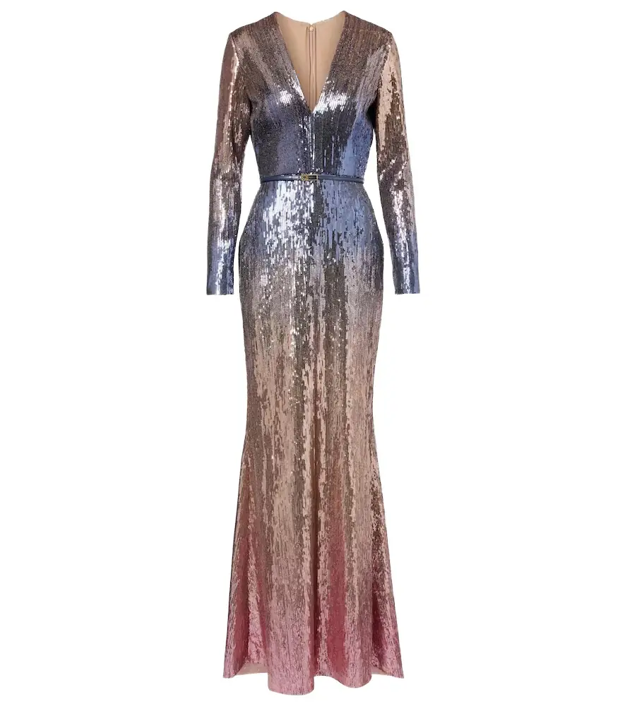 Elie Saab Ombré sequined belted gown