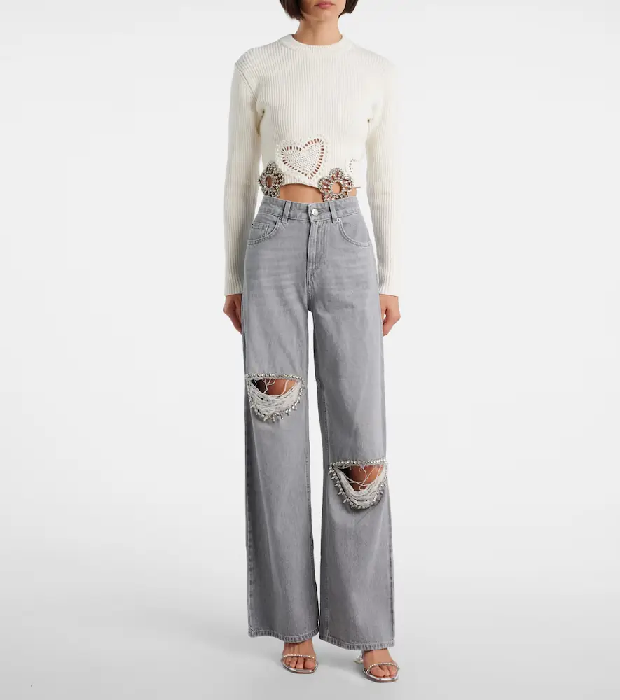 AREA Distressed embellished wide-leg jeans | Thumbnail 4 AREA Distressed embellished wide-leg jeans | Thumbnail 4