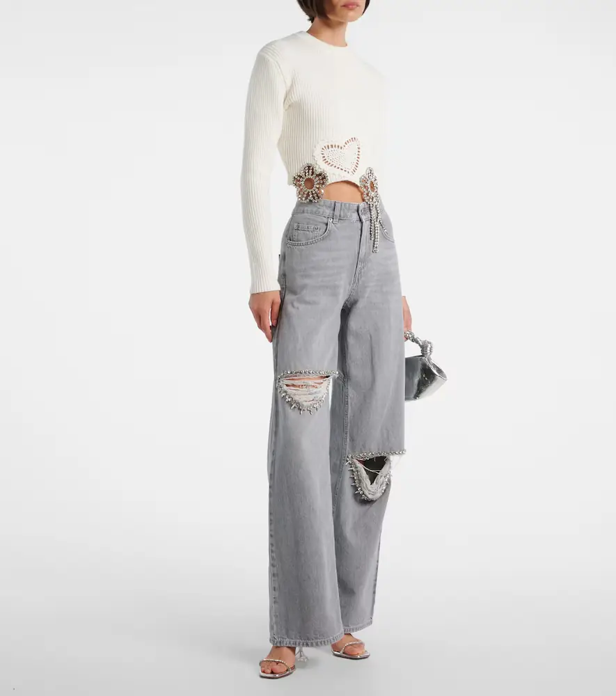 AREA Distressed embellished wide-leg jeans | Thumbnail 5 AREA Distressed embellished wide-leg jeans | Thumbnail 5