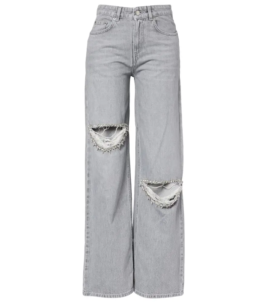 Area Distressed embellished wide-leg jeans | Image 1 Area Distressed embellished wide-leg jeans | Image 1