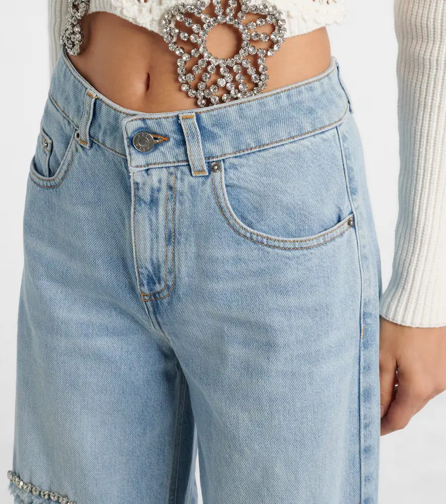 AREA Distressed embellished wide-leg jeans | Thumbnail 2