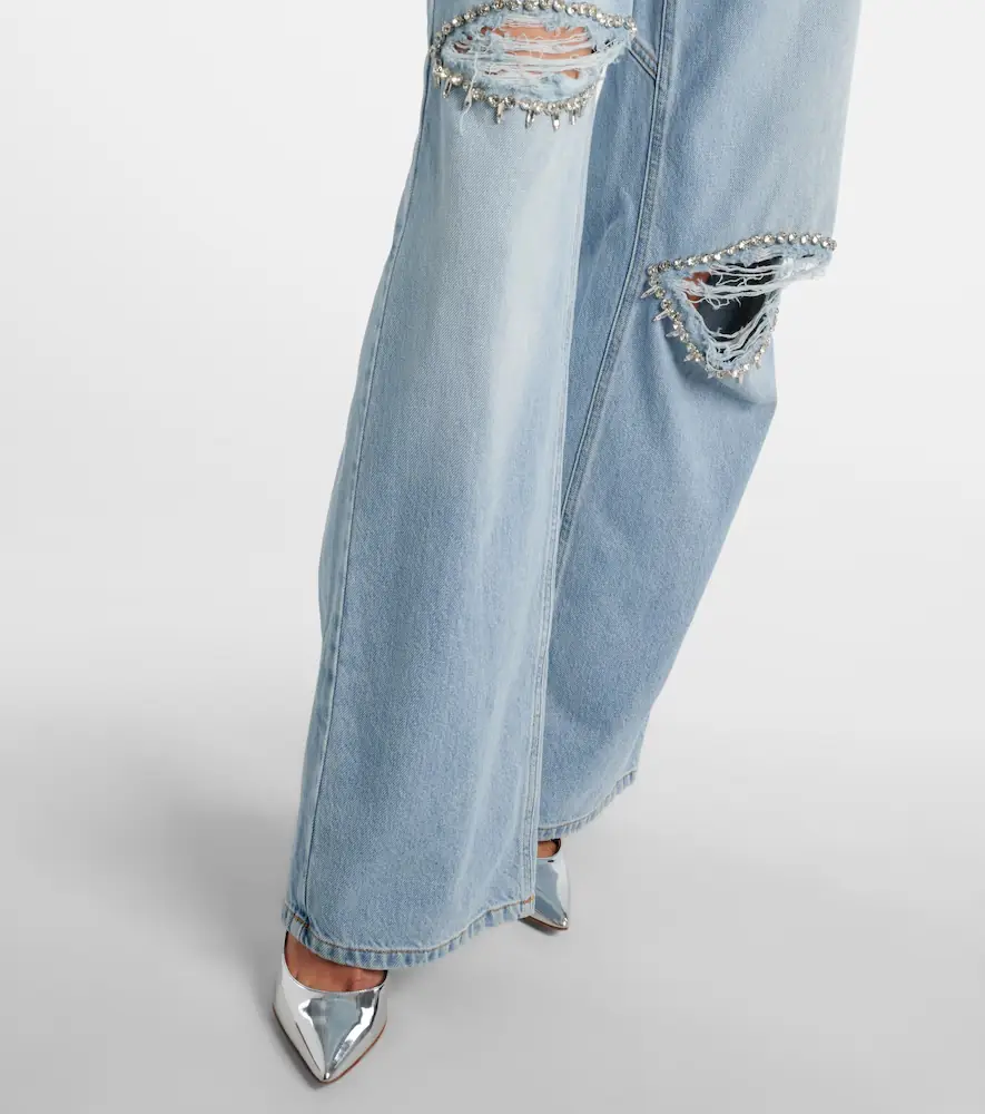 AREA Distressed embellished wide-leg jeans | Thumbnail 6