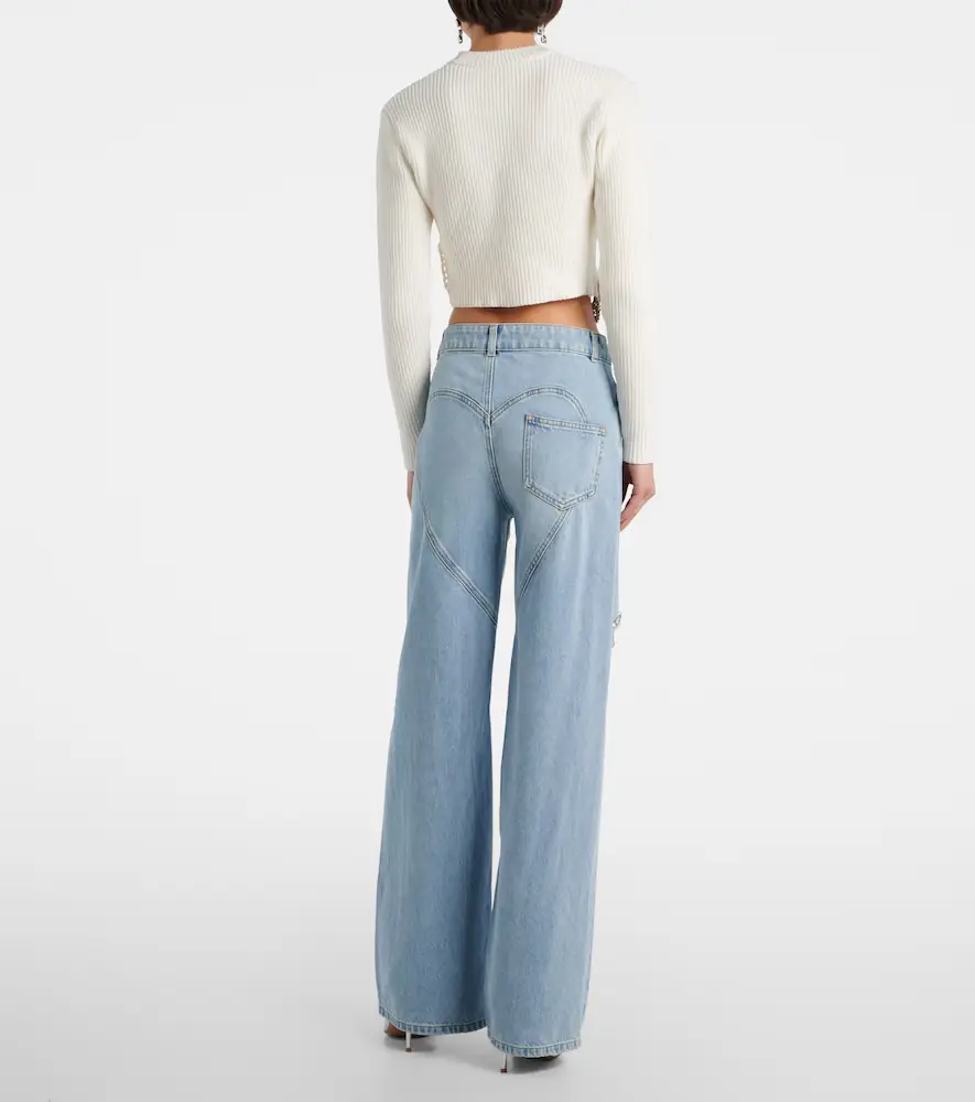 AREA Distressed embellished wide-leg jeans | Thumbnail 7