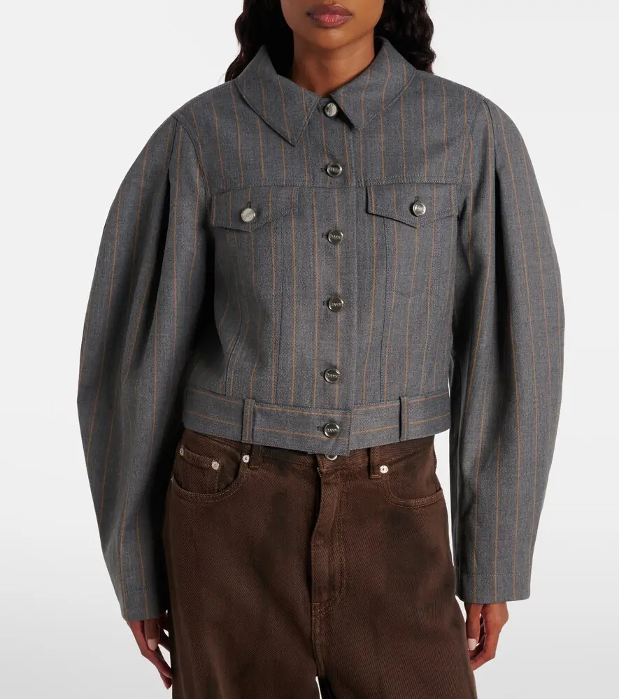 Ganni Pinstripe cropped jacket | Thumbnail 2