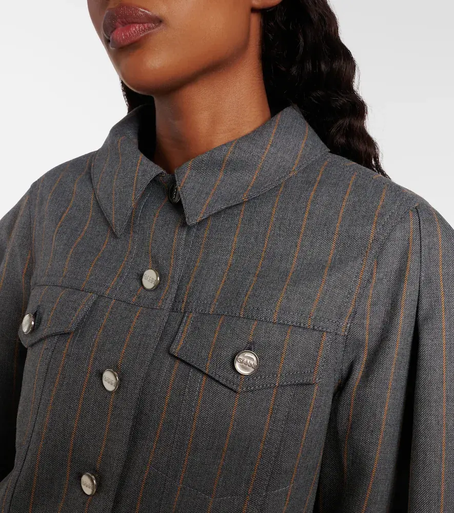 Ganni Pinstripe cropped jacket | Thumbnail 3