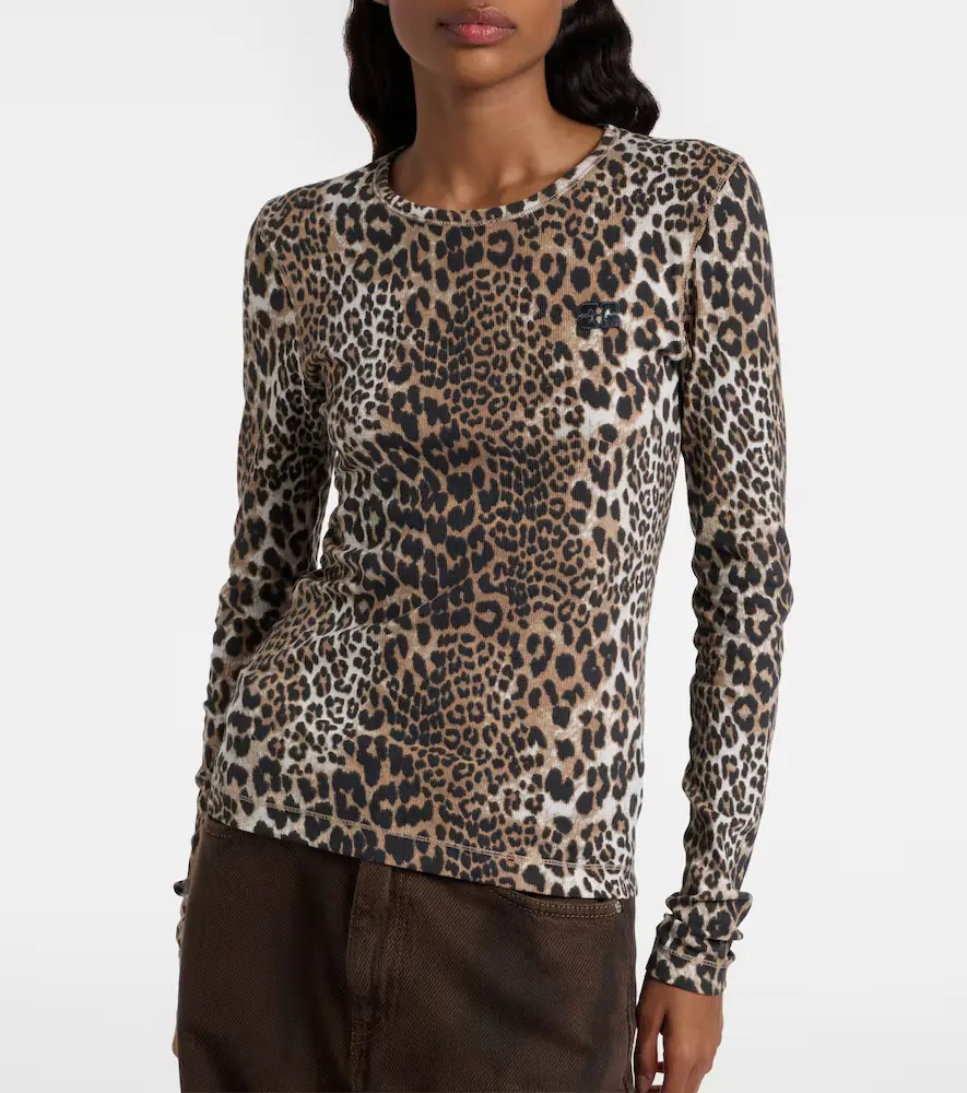 Ganni Leopard-print cotton-blend top | Thumbnail 4