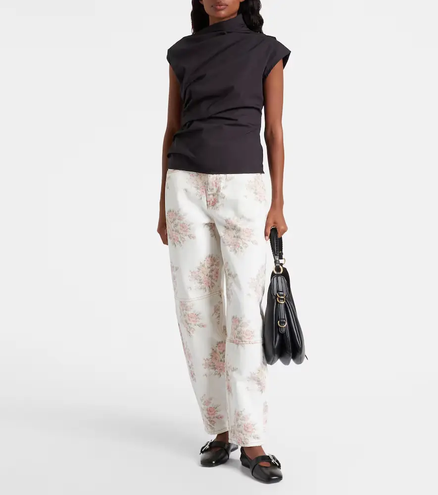 Ganni Ruched cotton-blend top | Thumbnail 3