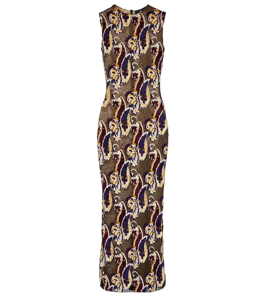 Etro Paisley semi-sheer midi dress