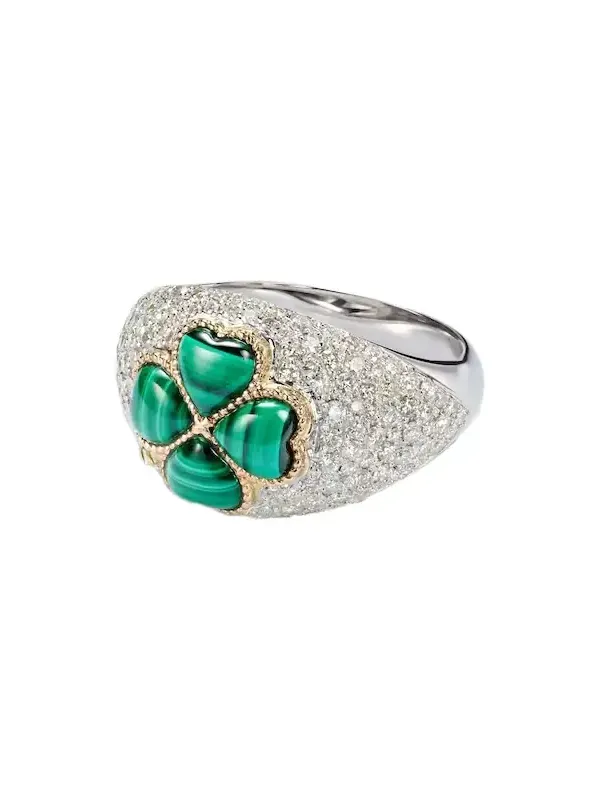 Yvonne Léon 9kt white gold ring with diamonds and malachite Yvonne Léon 9kt white gold ring with diamonds and malachite