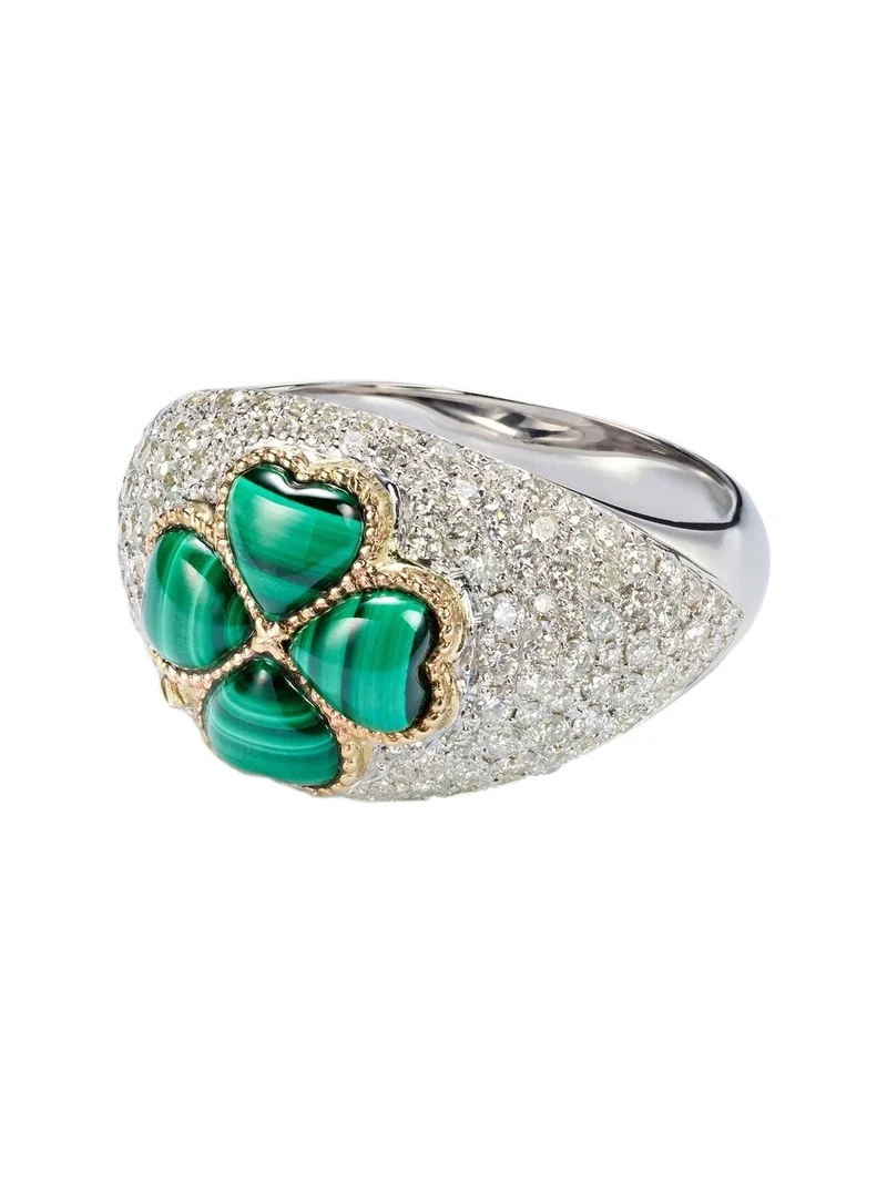 Yvonne Léon 9kt white gold ring with diamonds and malachite