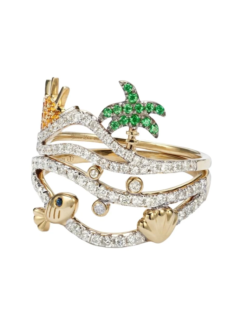 La Plage And Sous L'Eau set of 2 9kt gold rings with gemstones La Plage And Sous L'Eau set of 2 9kt gold rings with gemstones