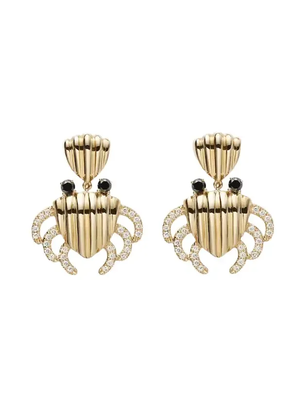 Yvonne Léon Crabe Coquillage 9kt gold earrings with diamonds