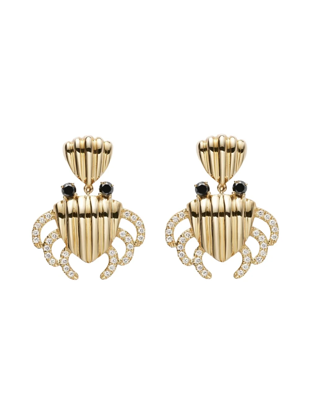 Crabe Coquillage 9kt gold earrings with diamonds Crabe Coquillage 9kt gold earrings with diamonds