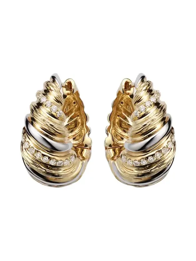 Yvonne Léon Gaufrette 9kt white and yellow gold hoop earrings with diamonds