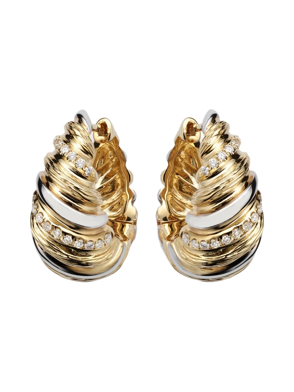 Gaufrette 9kt white and yellow gold hoop earrings with diamonds