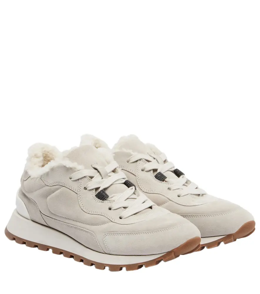 Brunello Cucinelli Shearling-lined suede low-top sneakers | Image 1 Brunello Cucinelli Shearling-lined suede low-top sneakers | Image 1
