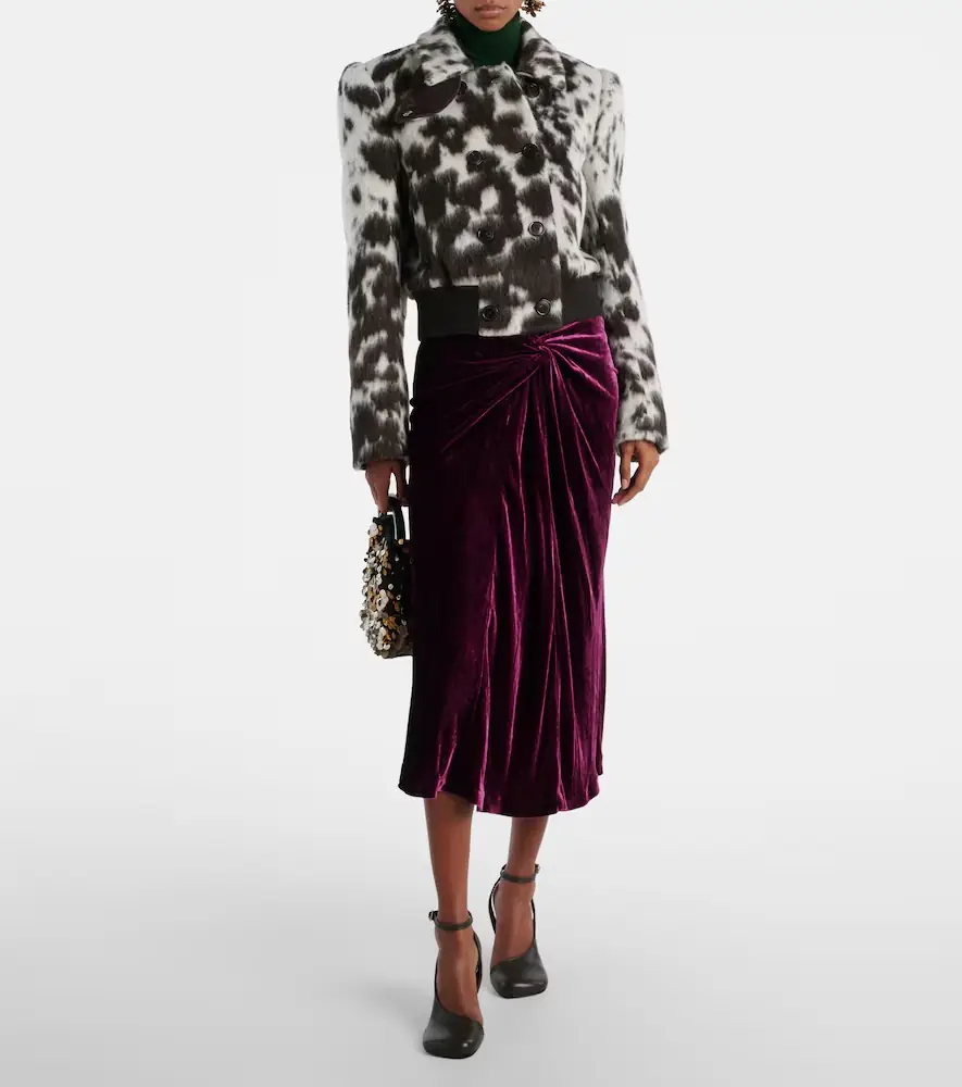 Dries Van Noten Gathered velvet midi skrit | Thumbnail 4