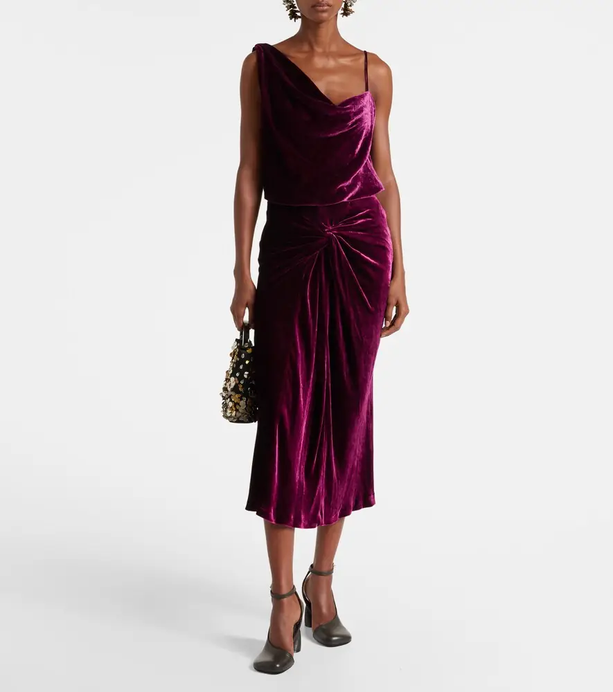 Dries Van Noten Gathered velvet midi skrit | Thumbnail 5