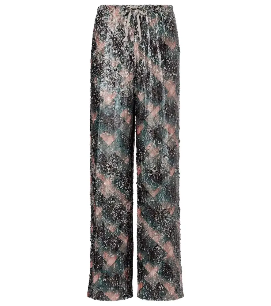 Dries Van Noten Checked sequined palazzo pants | Image 1 Dries Van Noten Checked sequined palazzo pants | Image 1