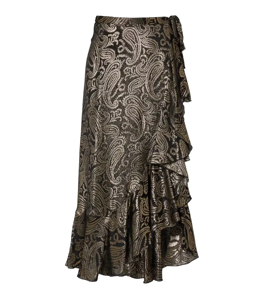 Etro Paisley ruffled silk-blend midi skirt