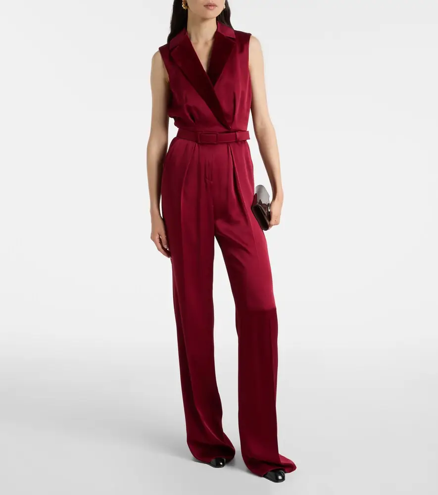 Max Mara Scalata velvet-trimmed satin jumpsuit | Thumbnail 3