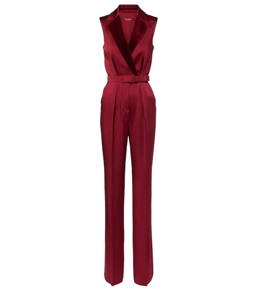 Max Mara Scalata velvet-trimmed satin jumpsuit | Image 1 Max Mara Scalata velvet-trimmed satin jumpsuit | Image 1