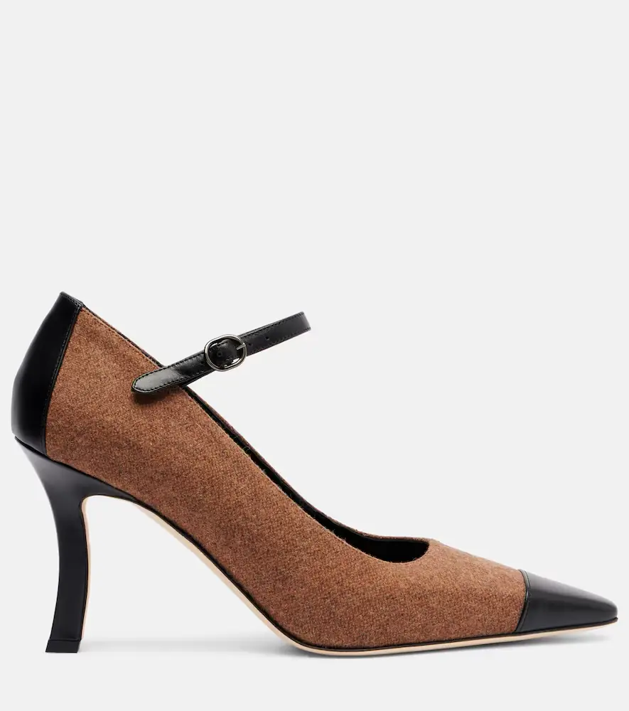 Manolo Blahnik Semele 90 leather-trimmed tweed pumps | Thumbnail 3