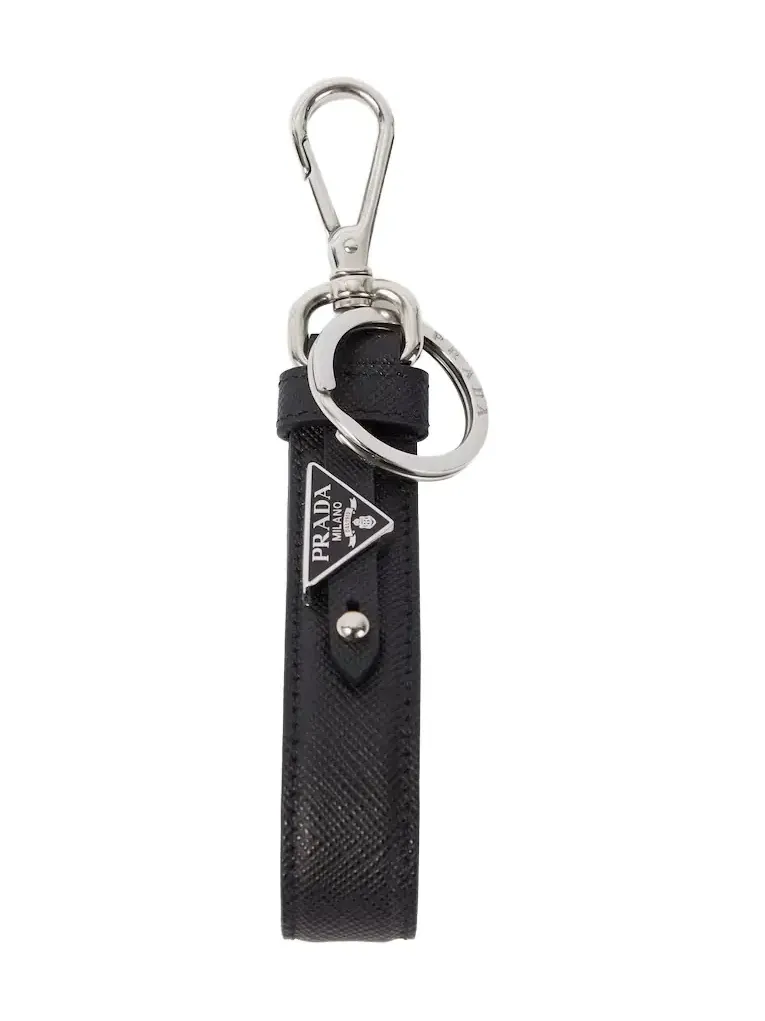 Prada Saffiano logo leather keychain