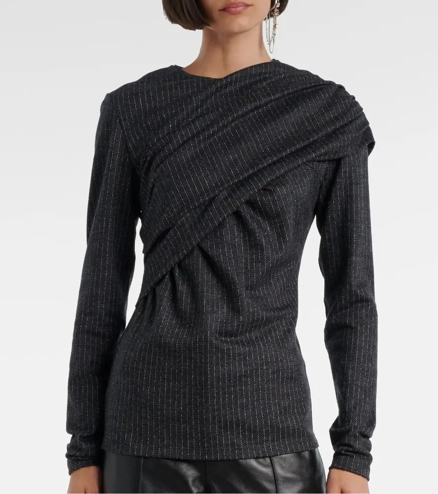Isabel Marant Asna chalk stripe wool and cotton top | Thumbnail 3