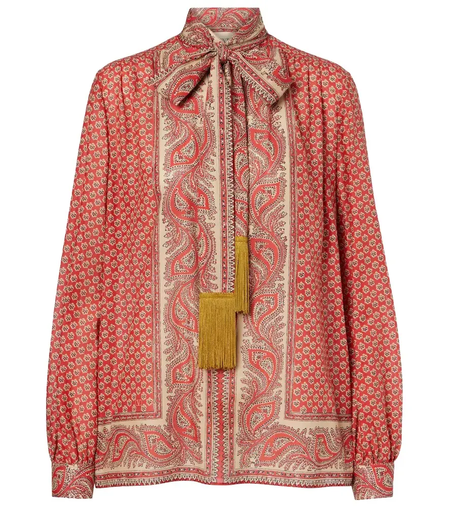 Valentino Printed tie-neck cotton blouse | Image 1 Valentino Printed tie-neck cotton blouse | Image 1