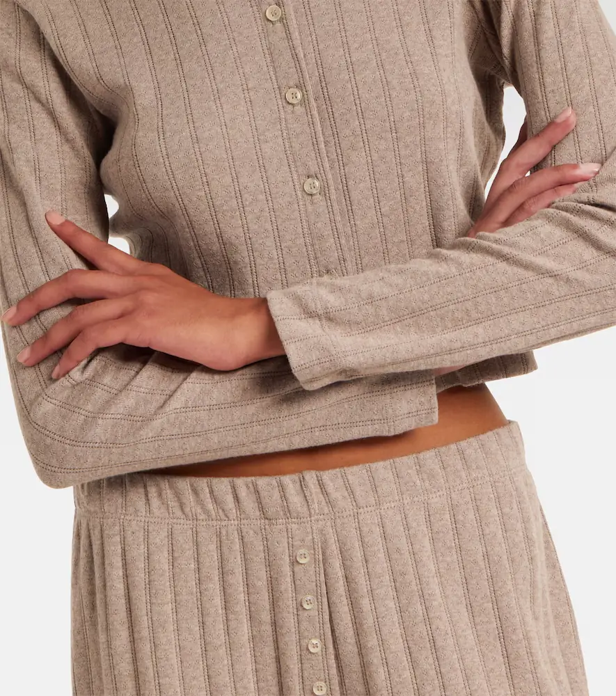 LESET Cropped pointelle cotton cardigan | Thumbnail 3 LESET Cropped pointelle cotton cardigan | Thumbnail 3