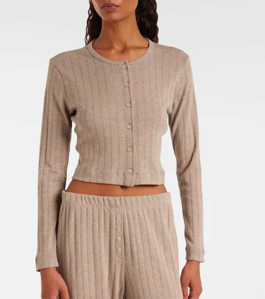 LESET Cropped pointelle cotton cardigan | Thumbnail 4 LESET Cropped pointelle cotton cardigan | Thumbnail 4