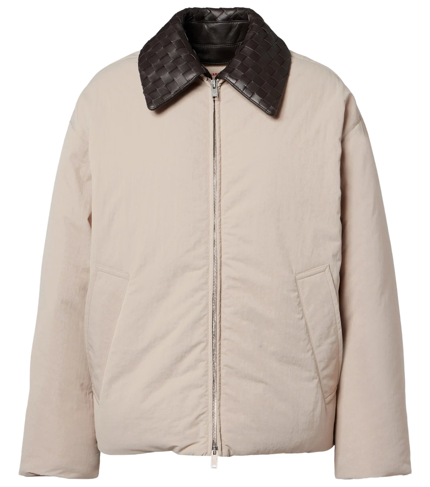 Intrecciato leather-trimmed down jacket