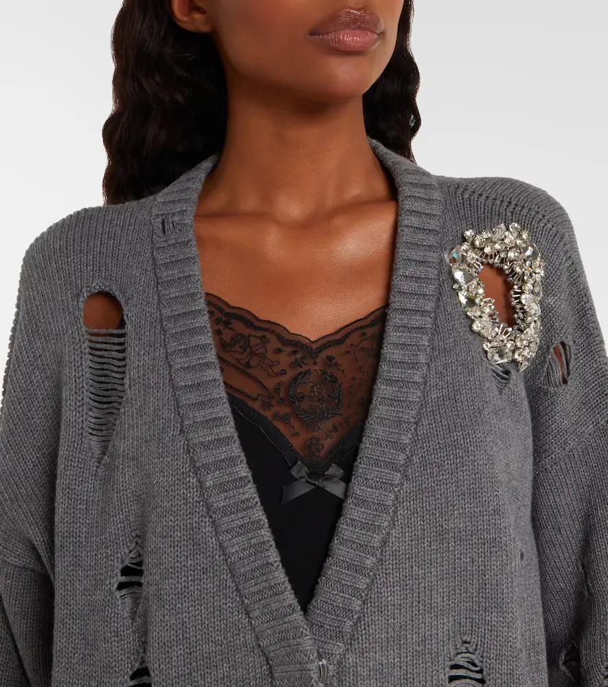 AREA Distressed cotton and cashmere cardigan | Thumbnail 2