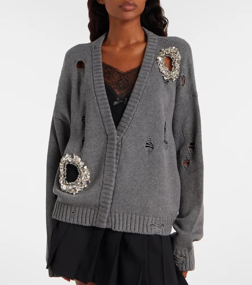 AREA Distressed cotton and cashmere cardigan | Thumbnail 3