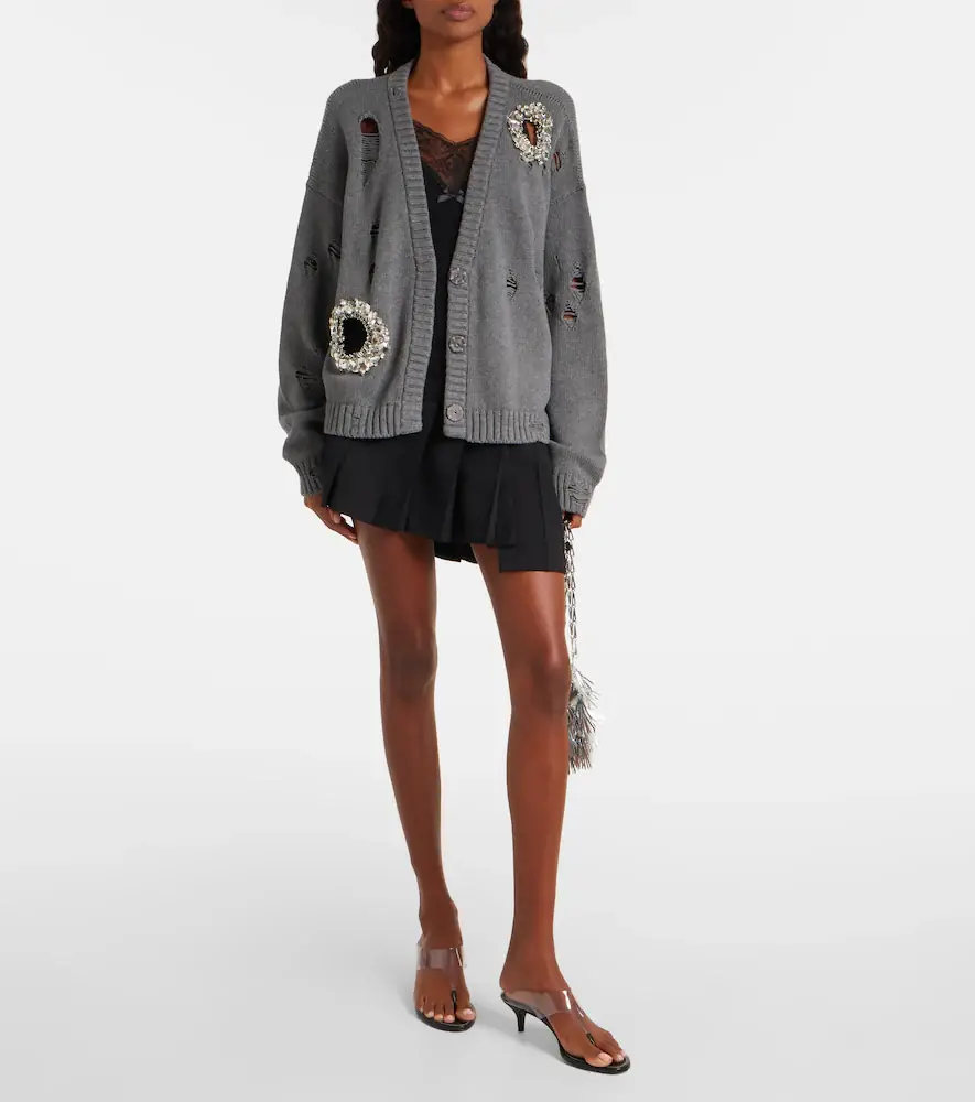 AREA Distressed cotton and cashmere cardigan | Thumbnail 5