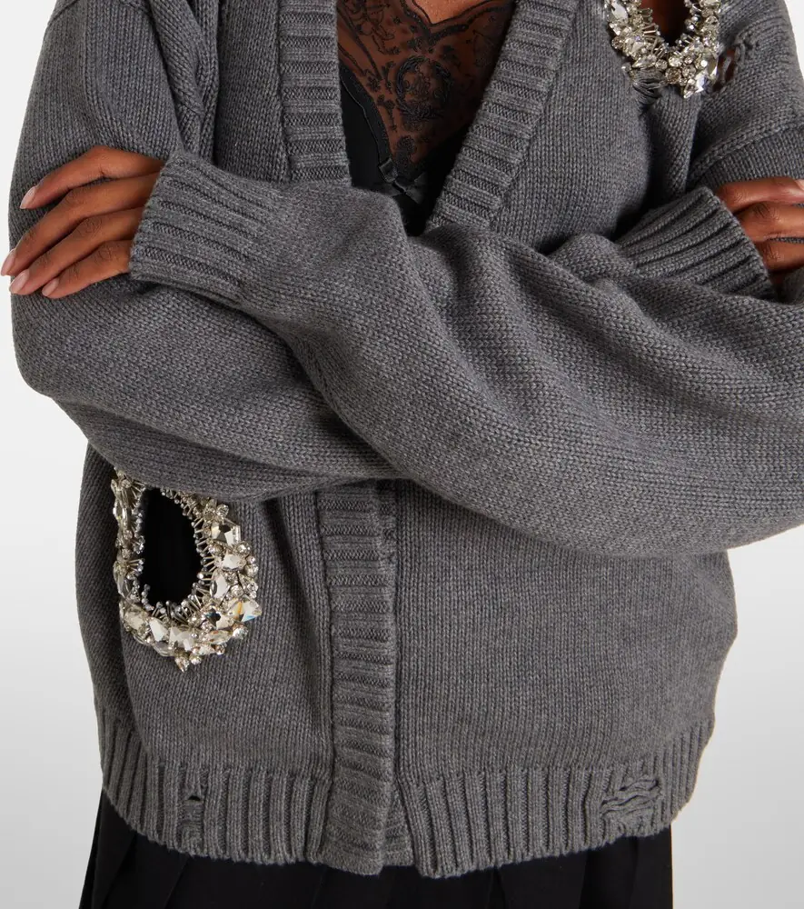 AREA Distressed cotton and cashmere cardigan | Thumbnail 6
