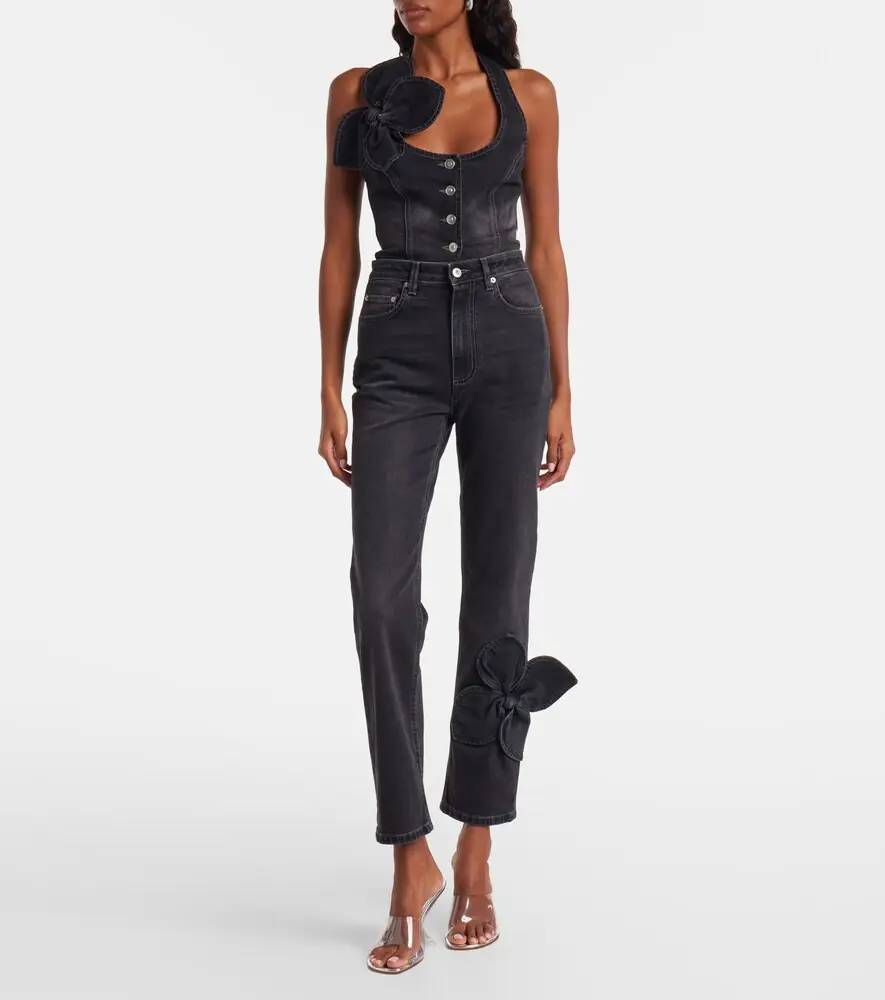 AREA Bow-detail cropped straight jeans | Thumbnail 4