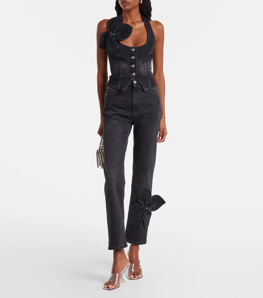 AREA Bow-detail cropped straight jeans | Thumbnail 6