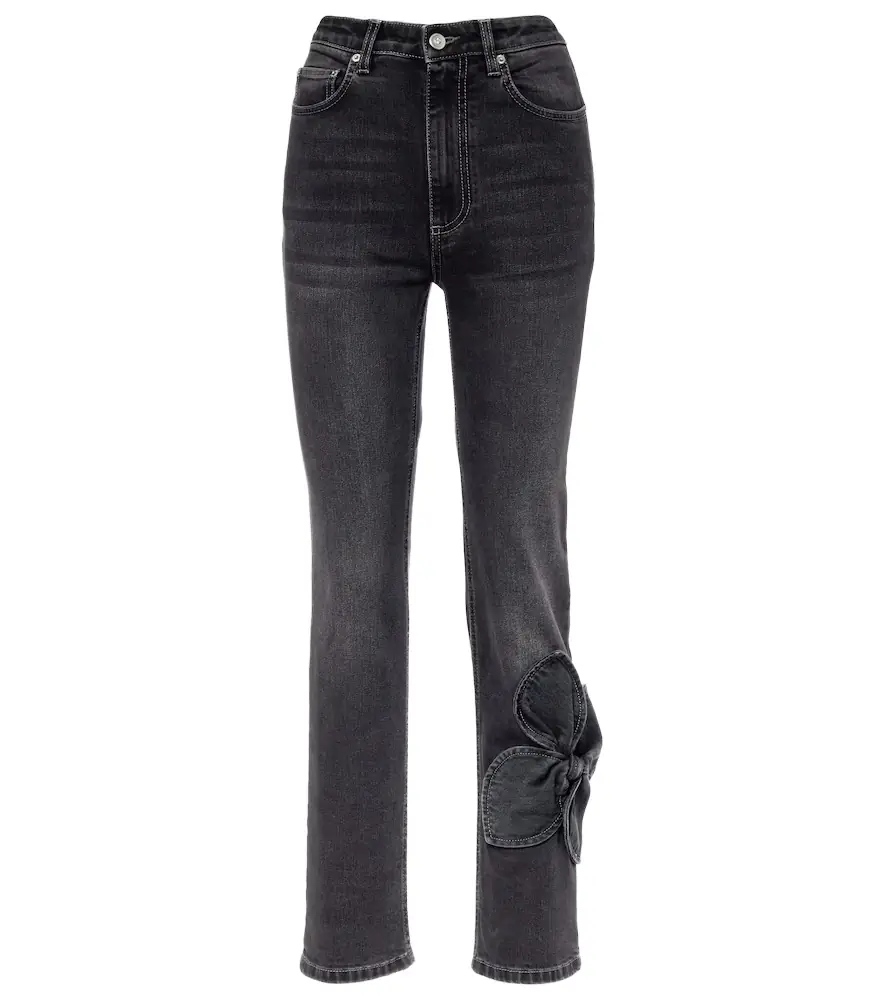 AREA Bow-detail cropped straight jeans