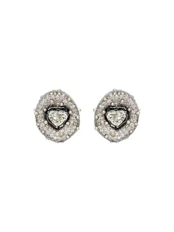 18kt white gold earrings with diamonds and enamel