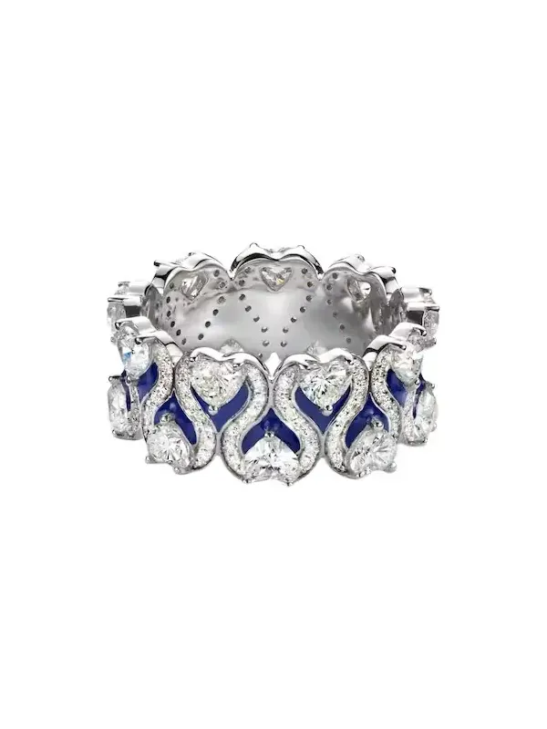 Roman Heart 18kt white gold and enamel ring with diamonds