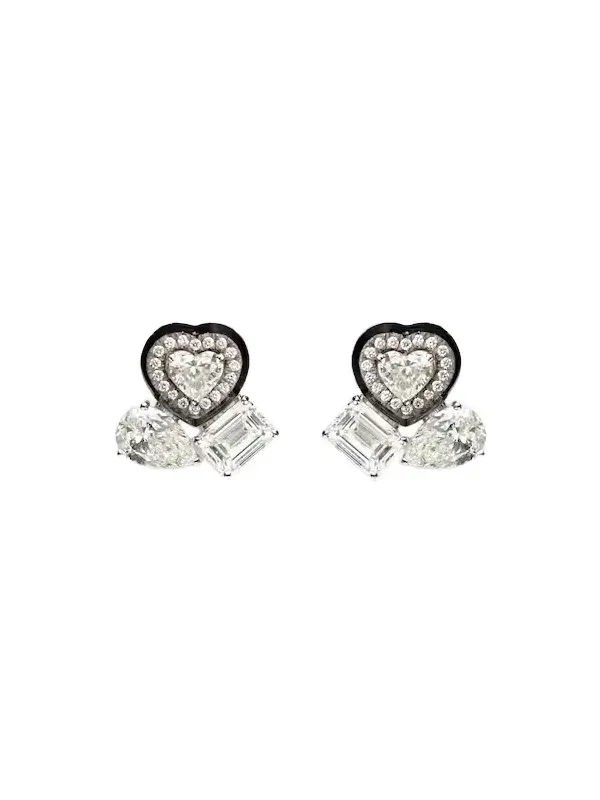 Cluster Heart 18kt white gold earrings with diamonds