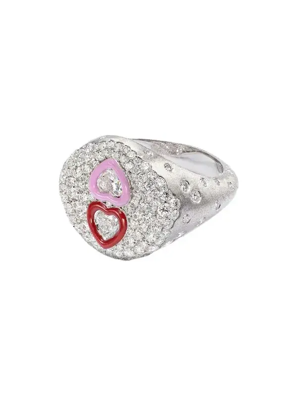 18kt white gold ring with diamonds and enamel 18kt white gold ring with diamonds and enamel
