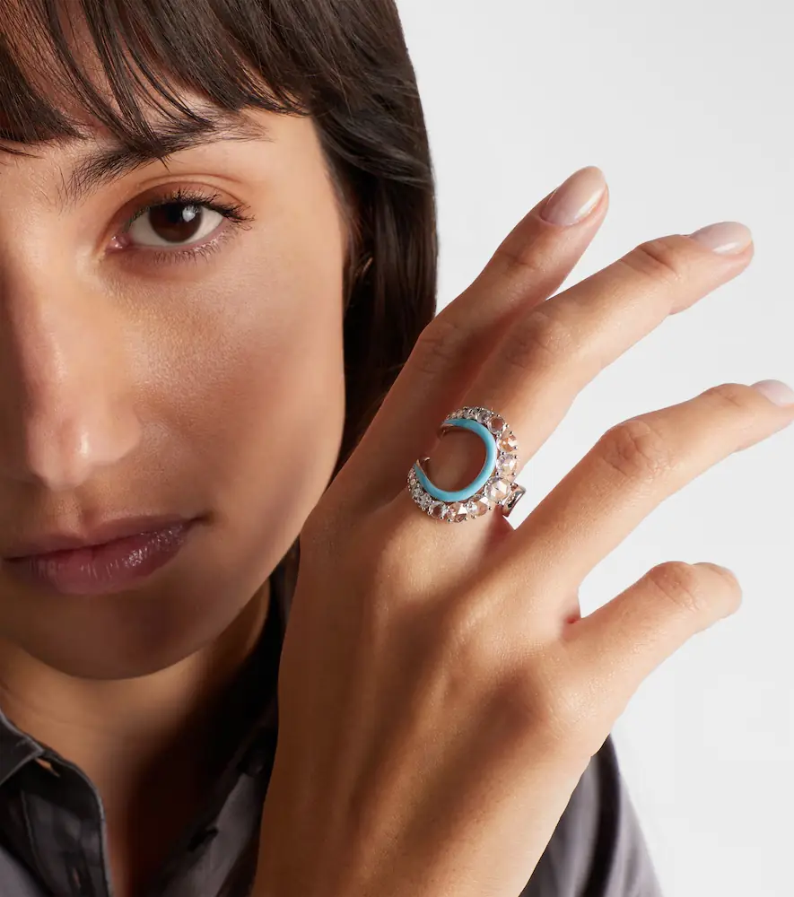 Kamyen Moonlight 18kt white gold ring with diamonds and enamel | Thumbnail 3