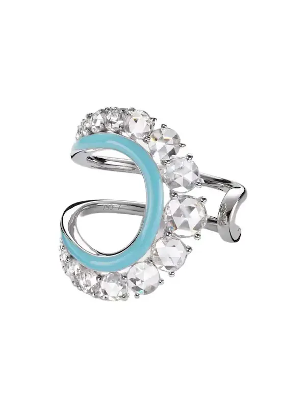 Moonlight 18kt white gold ring with diamonds and enamel