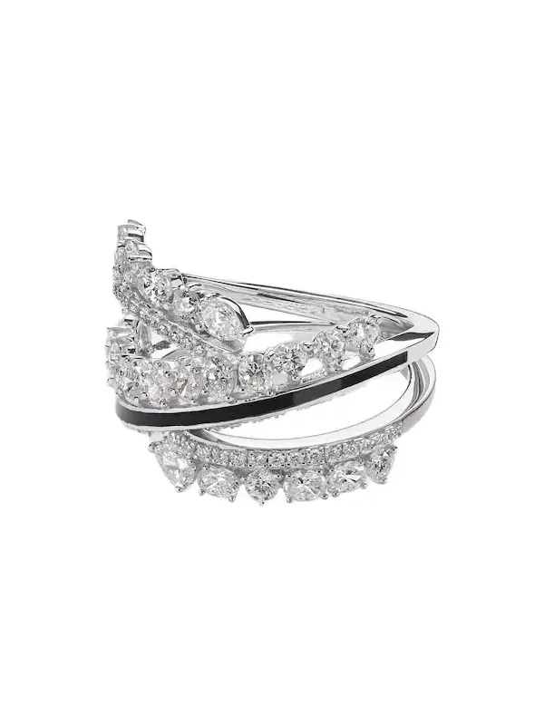 Twist 18kt white gold and enamel ring with diamonds Twist 18kt white gold and enamel ring with diamonds