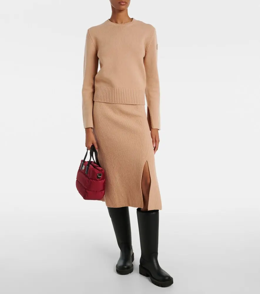 Moncler Ribbed-knit wool and cashmere midi skirt | Thumbnail 3